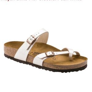 white birko flor Birkenstock Mayari strappy slide sandals size 39/8.5